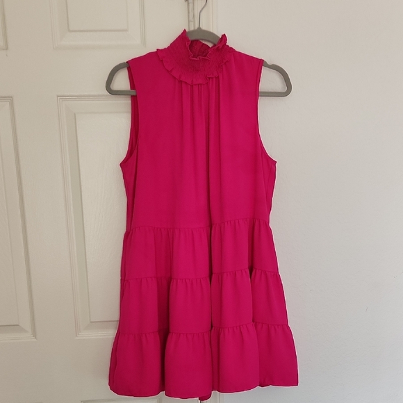 Amanda Uprichard Hot Pink Nadia Turtleneck Flowy Mini Dress Size Large - Picture 4 of 11